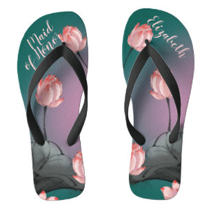Retro Lotus Flowers Wedding Personalised Thongs