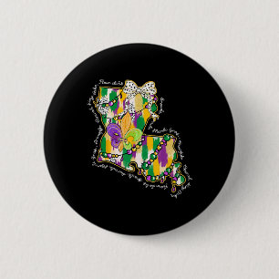Retro Louisiana Map Mardi Gras Coquette Bow Fat Tu 6 Cm Round Badge