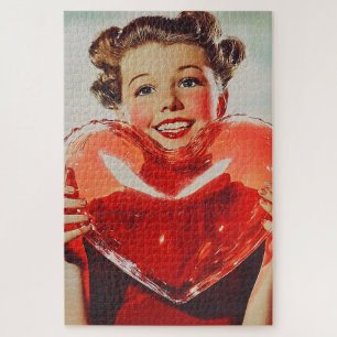 Retro Love: 1950s Heart Glow Jigsaw Puzzle
