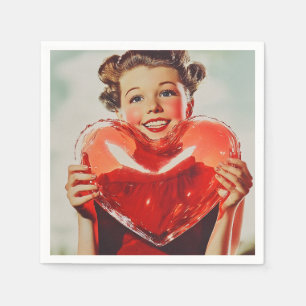 Retro Love: 1950s Heart Glow Napkin