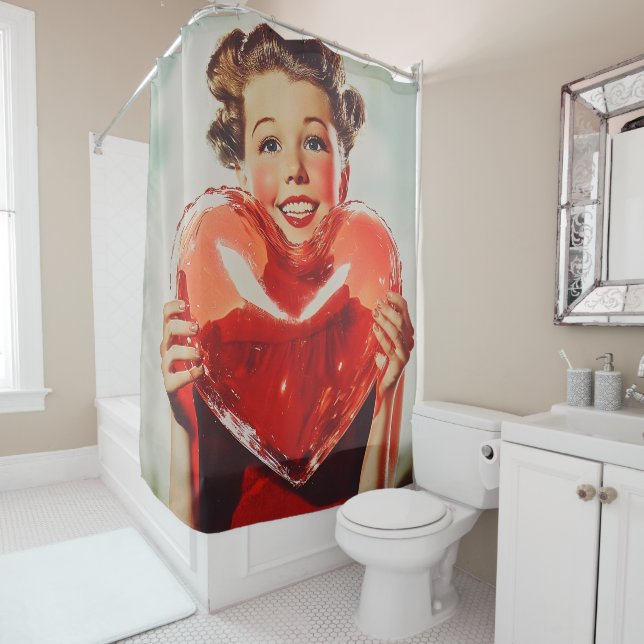 Retro Love: 1950s Heart Glow Shower Curtain (In Situ)