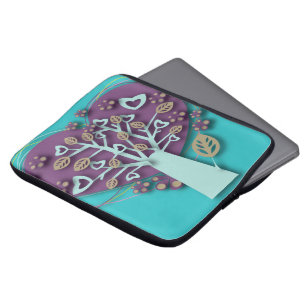 Retro Love and Romance Tree with Hearts Flowers Laptop Sleeve