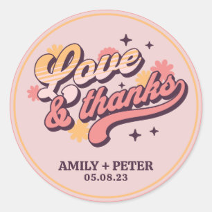 Retro Love and Thanks Groovy Text Thank You Classic Round Sticker