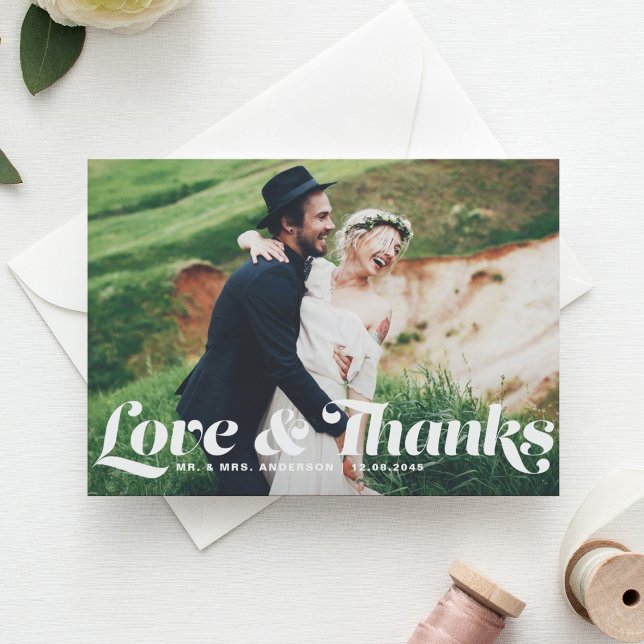Retro Love and Thanks Photo Wedding Thank You Postcard (Creator Uploaded)