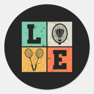 Retro Love Badminton Lover Classic Round Sticker