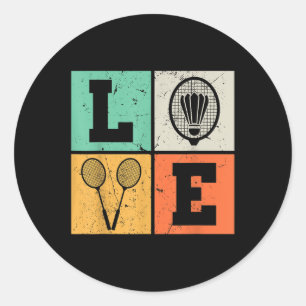 Retro Love Badminton Lover Classic Round Sticker