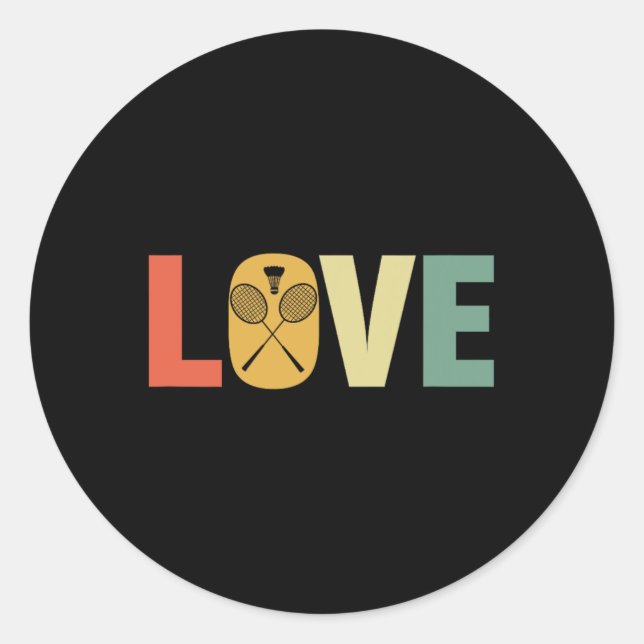 Retro Love Badminton Rackets &amp; Shuttle  Classic Round Sticker (Front)