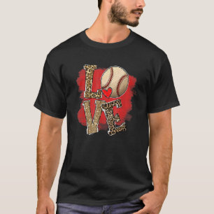 Retro Love Baseball Leopard Chetaah Cheetah Patter T-Shirt