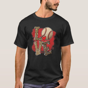 Retro Love Baseball Leopard Chetaah Cheetah Patter T-Shirt