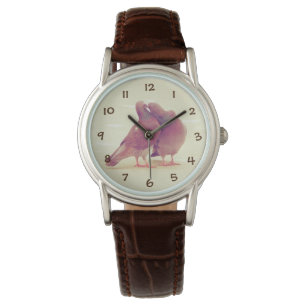 Retro Love Birds Kissing Pigeon Watch
