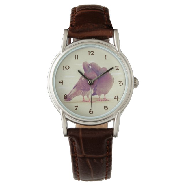 Retro Love Birds Kissing Pigeon Watch (Front)