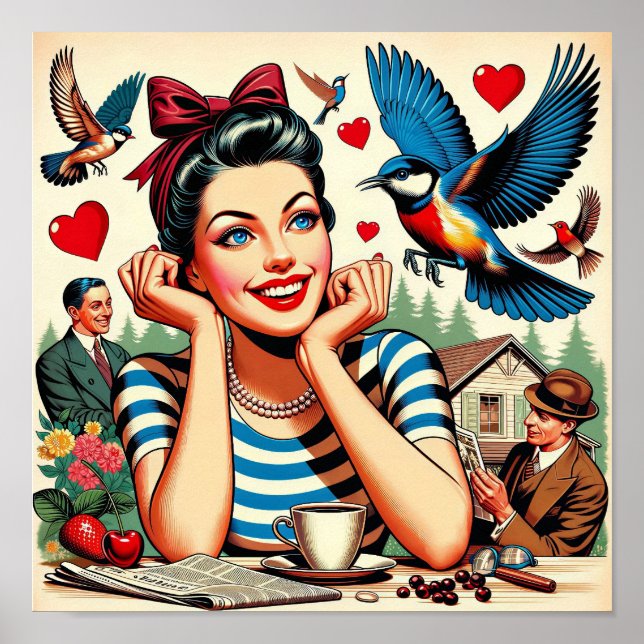 Retro Love Birds Poster (Front)