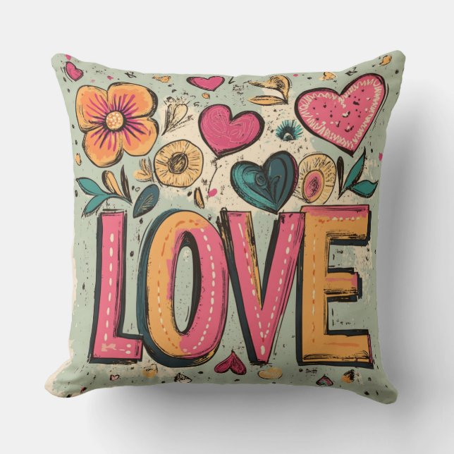 Retro Love Blooms Cushion (Front)