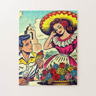 Retro Love Couple Comic Jigsaw Puzzle