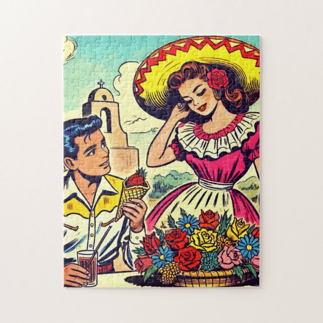 Retro Love Couple Comic Jigsaw Puzzle (Vertical)