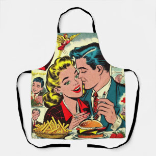 Retro Love Couple Comics Apron