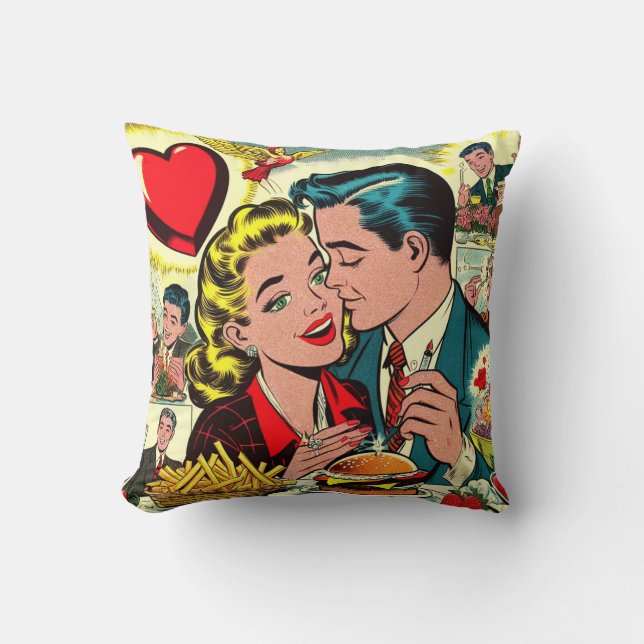 Retro Love Couple Comics Cushion (Front)