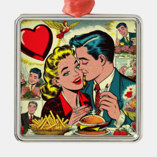 Retro Love Couple Comics Metal Ornament