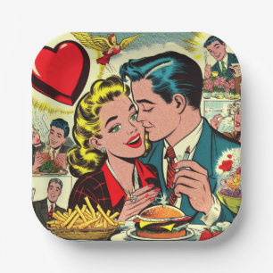 Retro Love Couple Comics Paper Plate