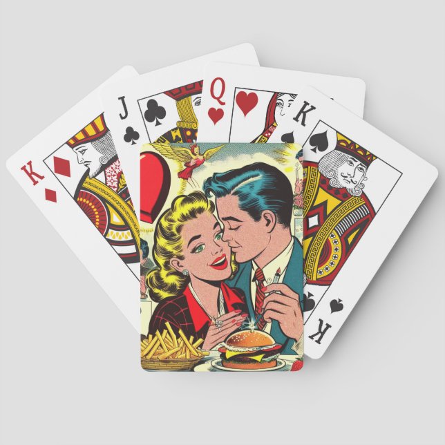 Retro Love Couple Comics Playing Cards (Back)