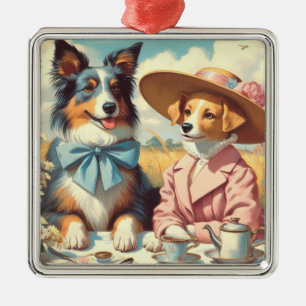Retro Love Dogs Oil painting Metal Ornament