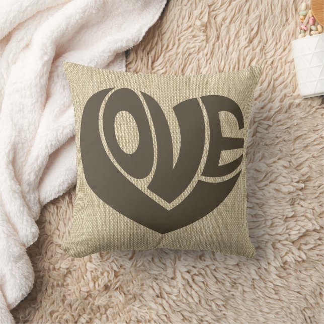 Retro Love Heart Text Typography Cushion (Blanket)