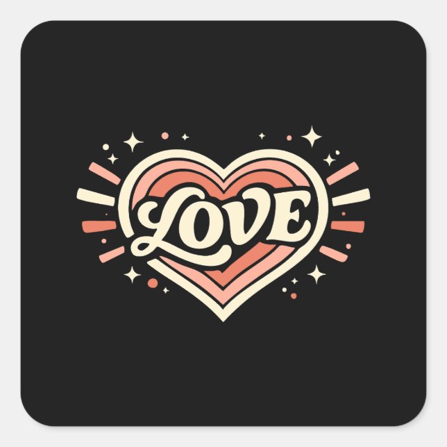 Retro Love Heart Valentine Classic Square Sticker (Front)