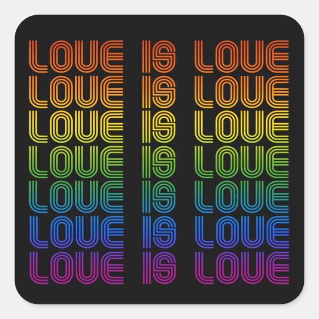 Retro Love is Love Pride T-Shirt Square Sticker (Front)