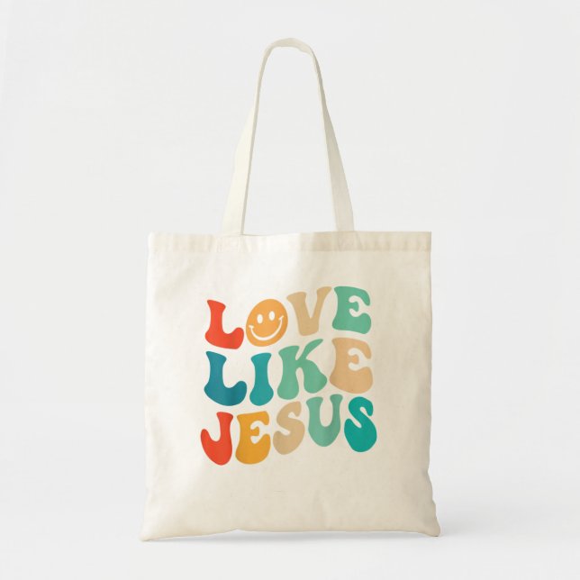 Retro Love Like Jesus Smile Face Aesthetic Trendy  Tote Bag (Front)