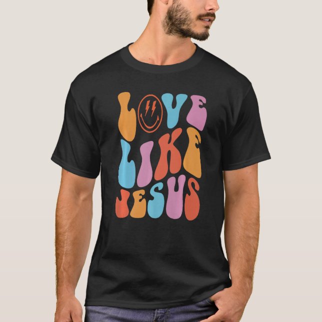 Retro Love Like Jesus Smiling Face Christian Relig T-Shirt (Front)