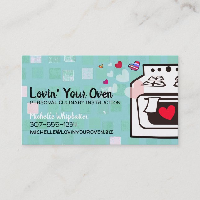 retro love oven bakery catering chef business card (Front)
