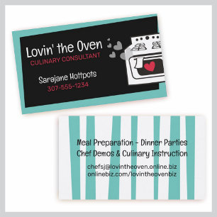 retro love oven cooking class baking chef business card