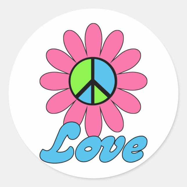 Retro Love Peace Flower Classic Round Sticker (Front)