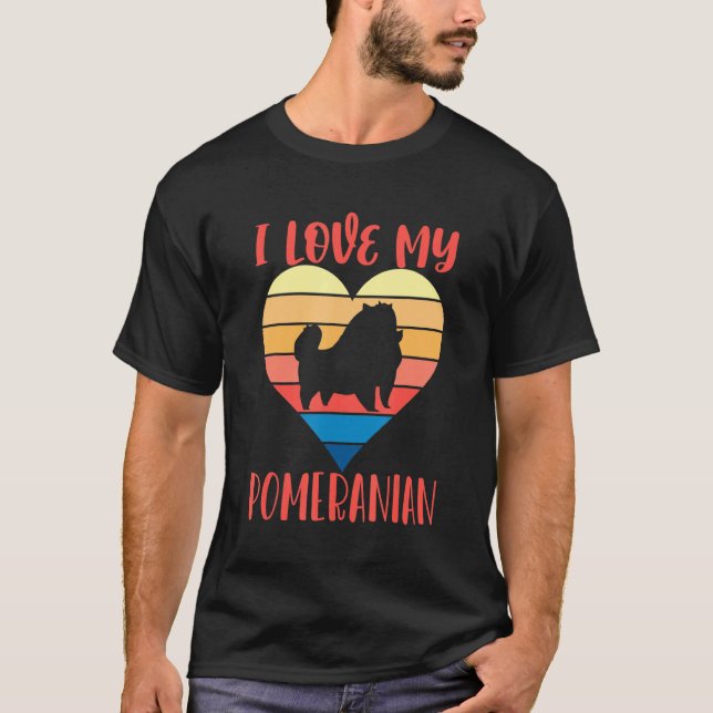 Retro Love Pomeranian Heart Pommy Pom German Spitz T-Shirt (Front)