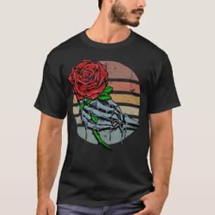 Retro Love Skeleton Hand Holding Aesthetic Red Ros T-Shirt