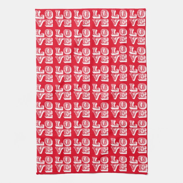 Retro LOVE Squares Tea Towel (Vertical)