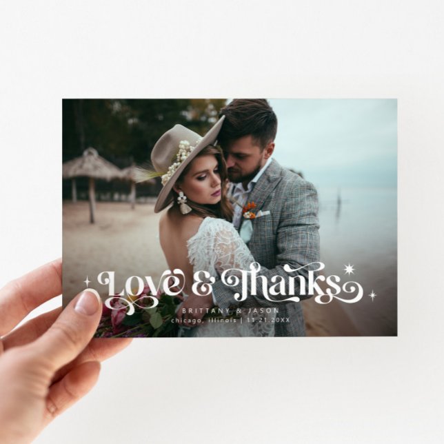 Retro Love & Thanks Overlay Text Wedding  Thank Yo Thank You Card (Creator Uploaded)