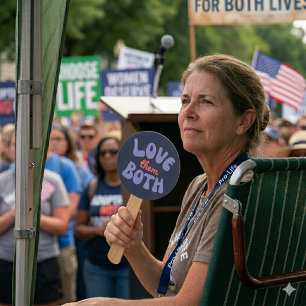 Retro Love Them Both Pro Life Mum Unborn Baby  Hand Fan