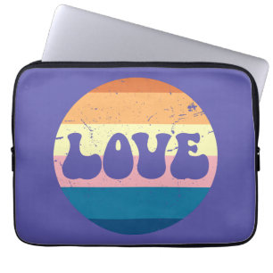 Retro Love Typography On Vintage Sunset Stripes Laptop Sleeve
