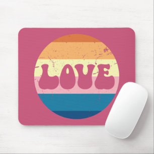 Retro Love Typography On Vintage Sunset Stripes Mouse Pad