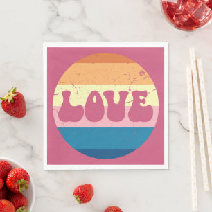 Retro Love Typography On Vintage Sunset Stripes Napkin