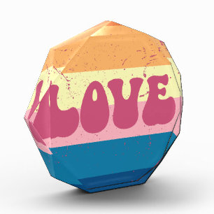 Retro Love Typography On Vintage Sunset Stripes Photo Block