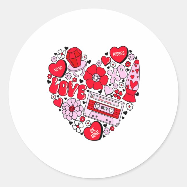 Retro Love Valentines Day Xoxo Conversation Hearts Classic Round Sticker (Front)