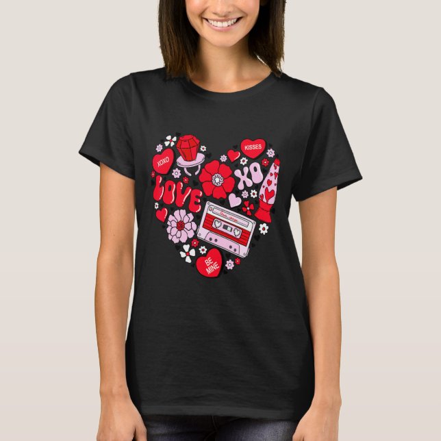 Retro Love Valentines Day Xoxo Conversation Hearts T-Shirt (Front)