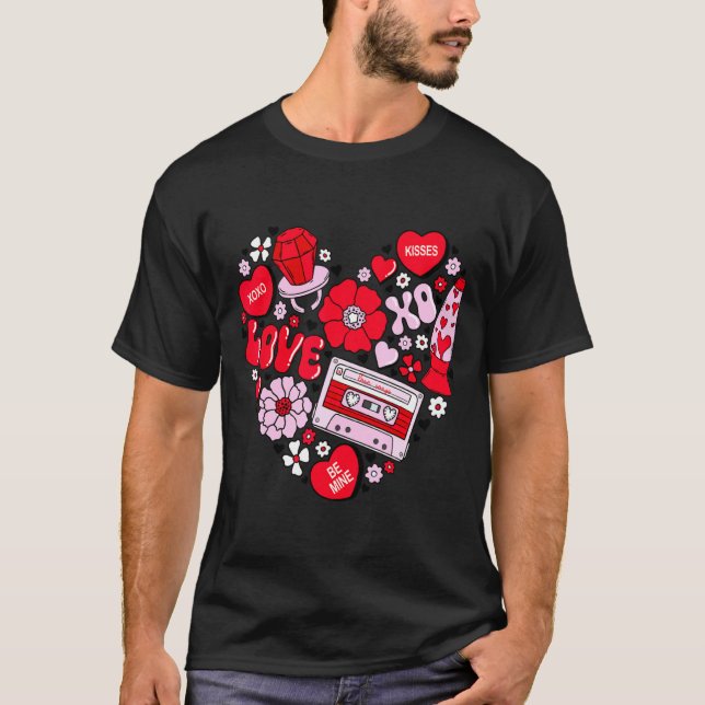 Retro Love Valentines Day Xoxo Conversation Hearts T-Shirt (Front)