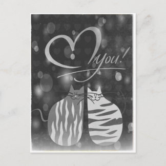 Retro Love You Bubbly Hearts Cats In Love Postcard
