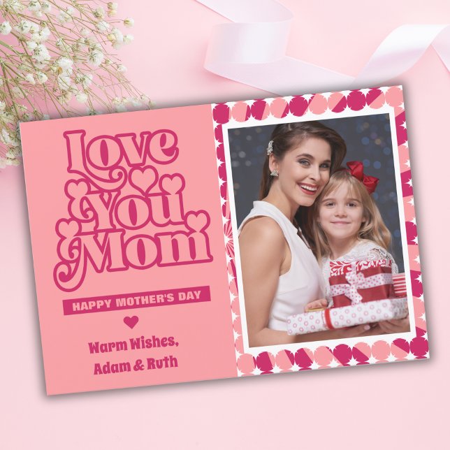 Retro Love You Mum Personalised Photo Mothers Day Card (Creator Uploaded)