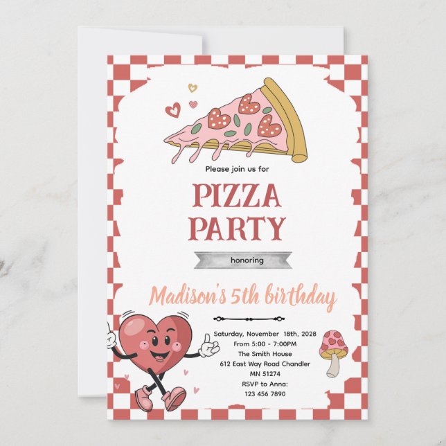 Retro love you two pizza invitation (Front)