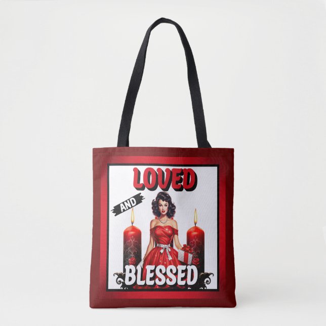 Retro Loved and Blessed Pinup Tote Bag (Front)