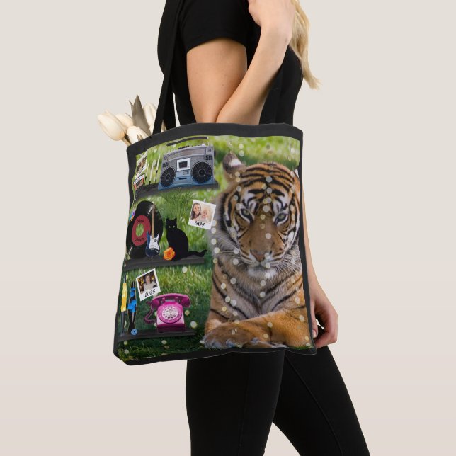 Retro Lover Tiger Personalised Photos Dates Quotes Tote Bag (Close Up)
